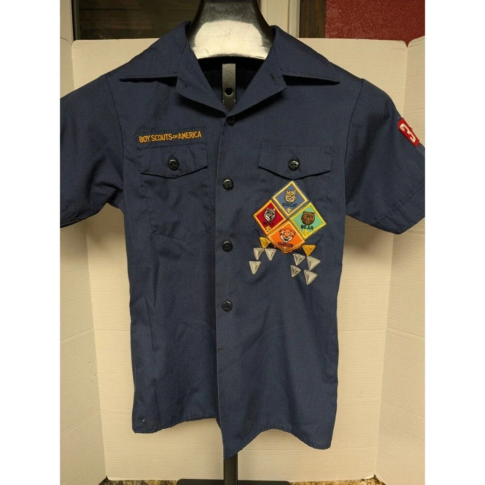 Vintage 70s Boy Scouts of America Boys Medium & Large BSA Uniform Button Up